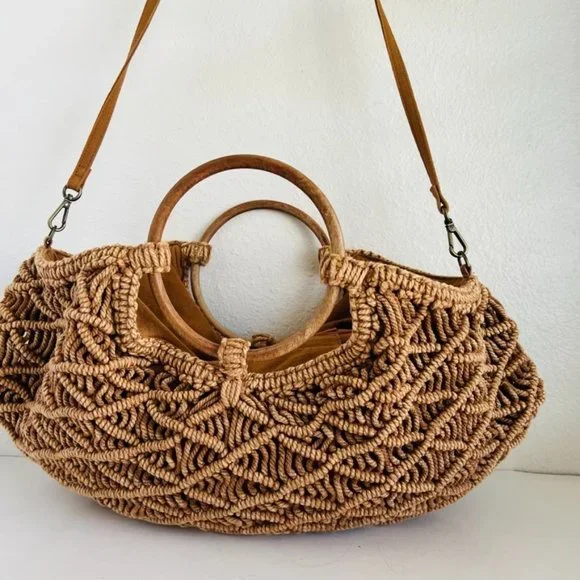 Sold.  Free People Brown Point Break Macrame Multi-Way Bag - Picture 12 of 12